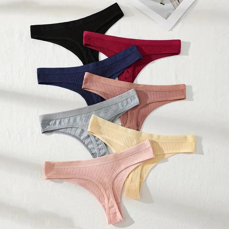 Cotton Thongs & G-Strings 7-Pack | Striped Soft Breathable Plus Size Women's Underwear