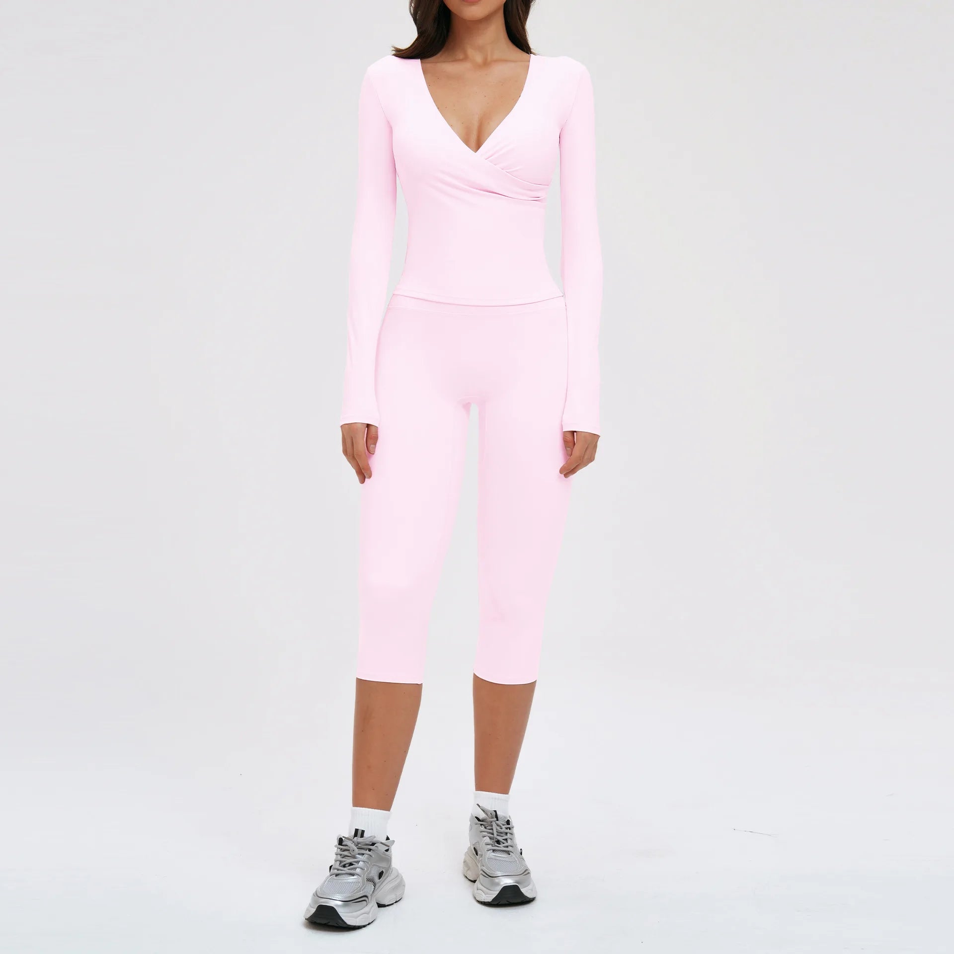 Women's 2-Piece Deep V Yoga Set | High Waist Flared Pants & Sports Bra Gym Fitness Tracksuit