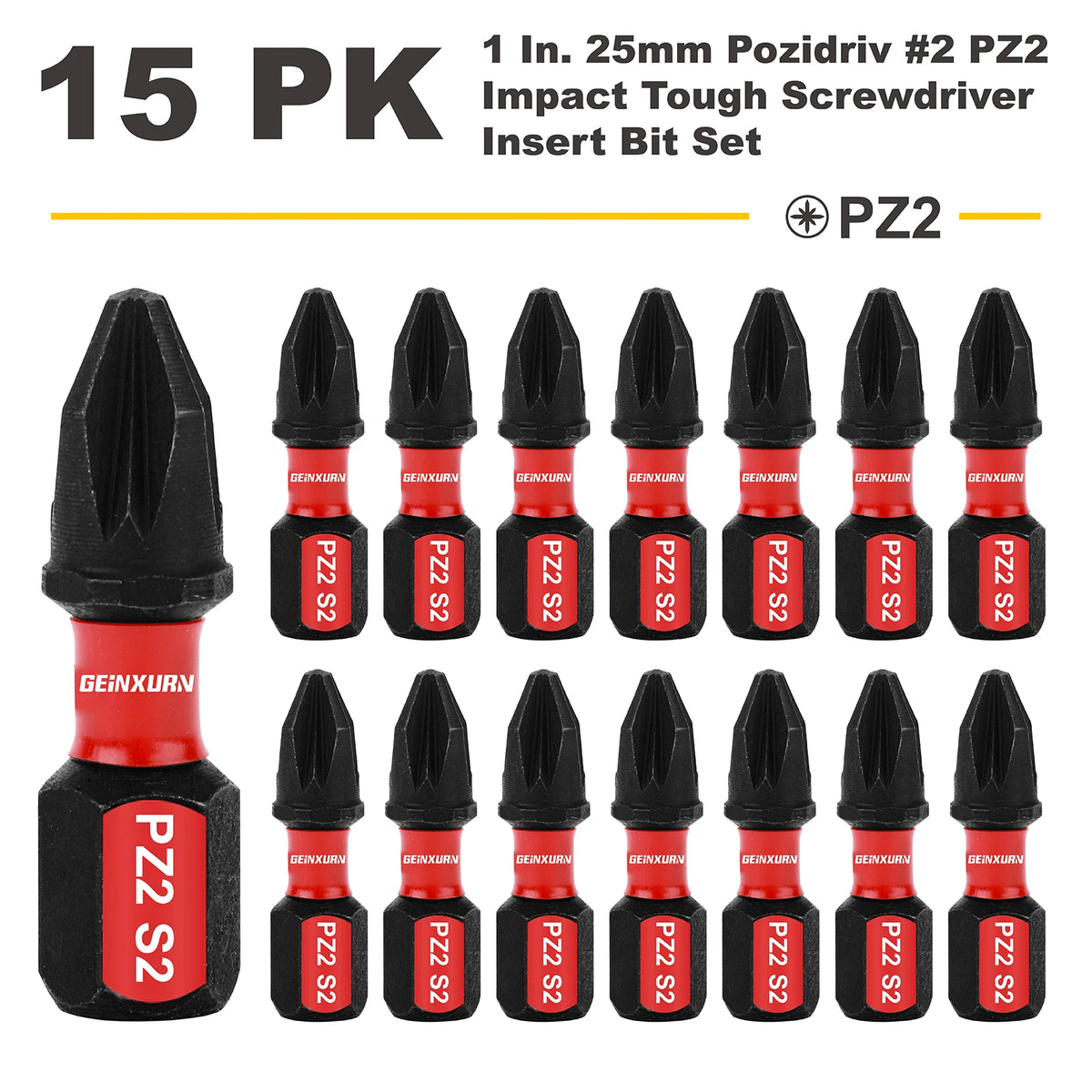 1" Pozidriv #2 PZ2 Impact Screwdriver Bit Set – Magnetic S2 Alloy Steel Power Bits (30–49 Pieces)