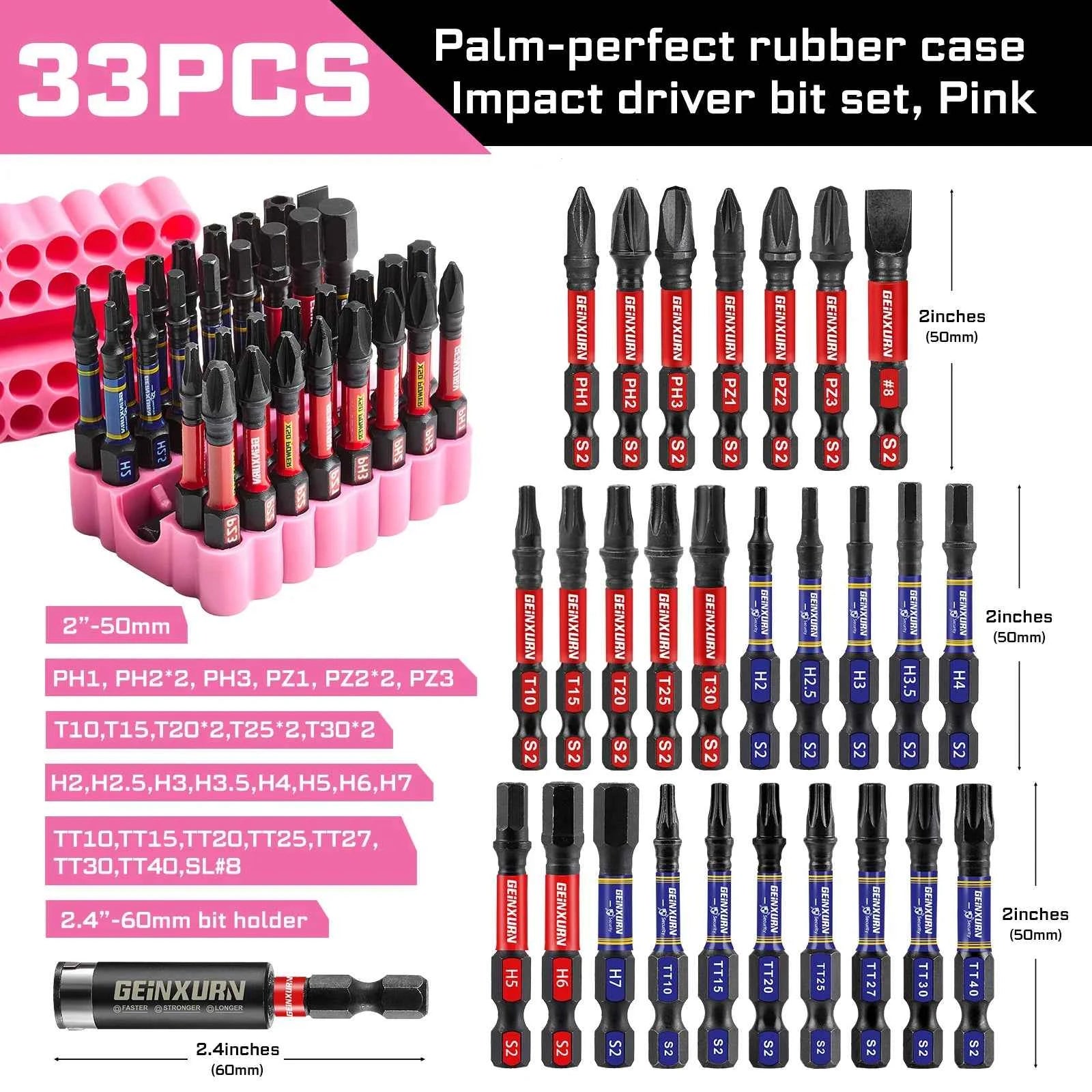 33 Pcs Professional Impact Screwdriver Bit Set | S2 Steel Magnetic Bits with 2.4" Holder & Flexible Storage Base