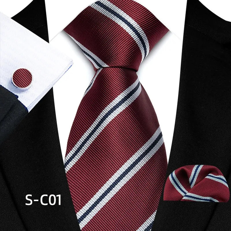 Luxury Business Tie Set — 8cm Men’s Formal Striped Necktie with Matching Accessories