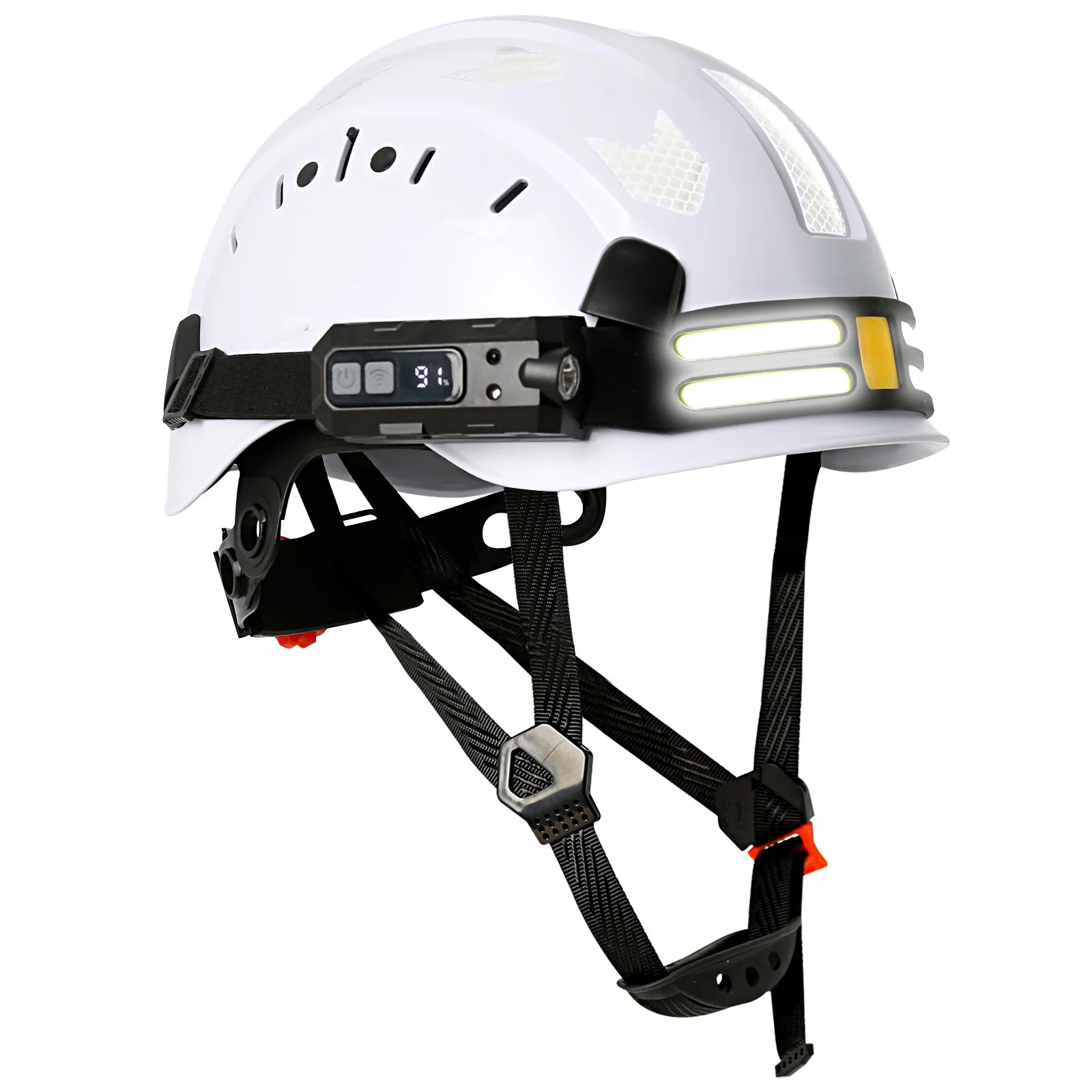 Construction safety helmet with headlamp and reflective stickers – image 19