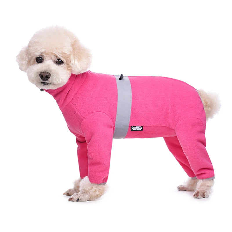 Polar Fleece Dog Jumpsuit – Reflective Closed-Belly Winter Suit for Small Dogs