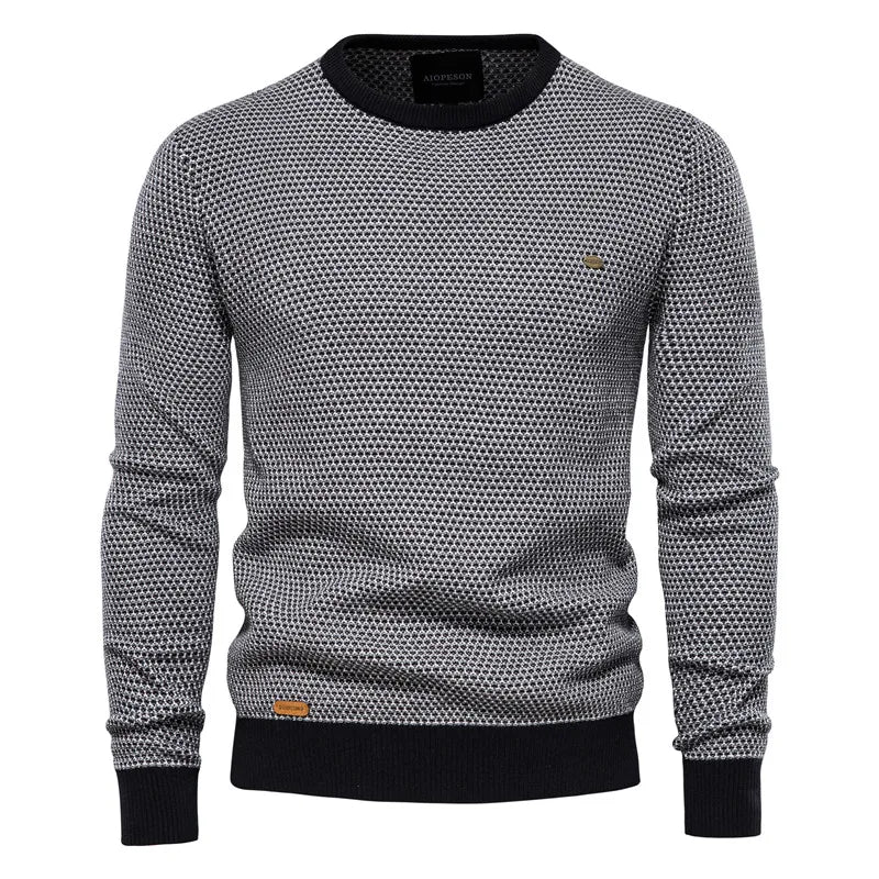 Men’s Cotton Spliced Knit Pullover | Modern Patchwork Thermal Winter Sweater