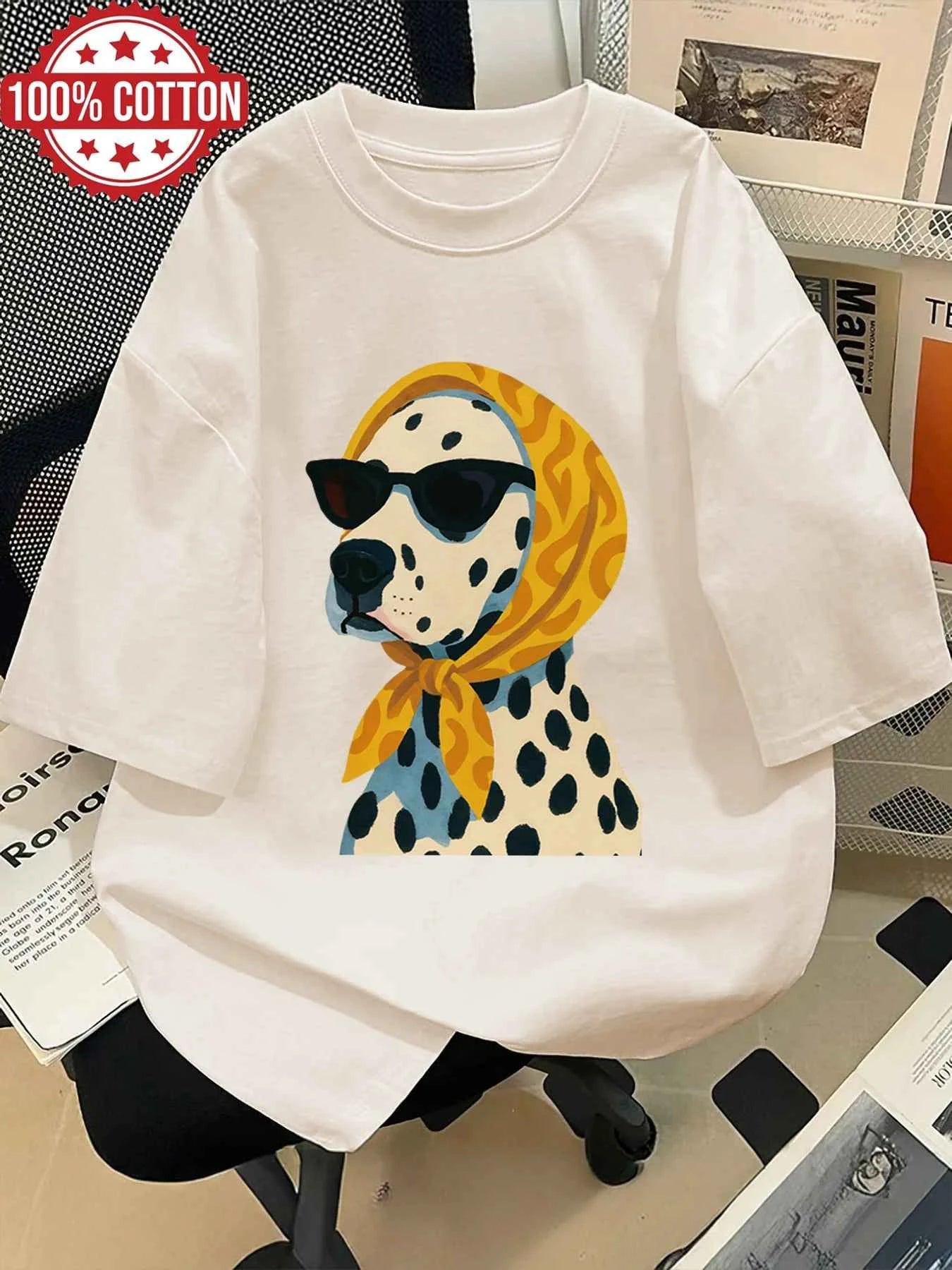 Women's Retro Dalmatian Print T-Shirt | Unisex 100% Cotton Breathable Oversized Loose Casual Summer