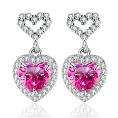 2CT Pink Heart Moissanite Drop Earrings