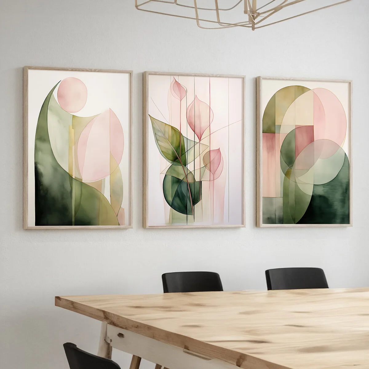 3 Pcs Green & Pink Abstract Plant Wall Art by Snagg A Print