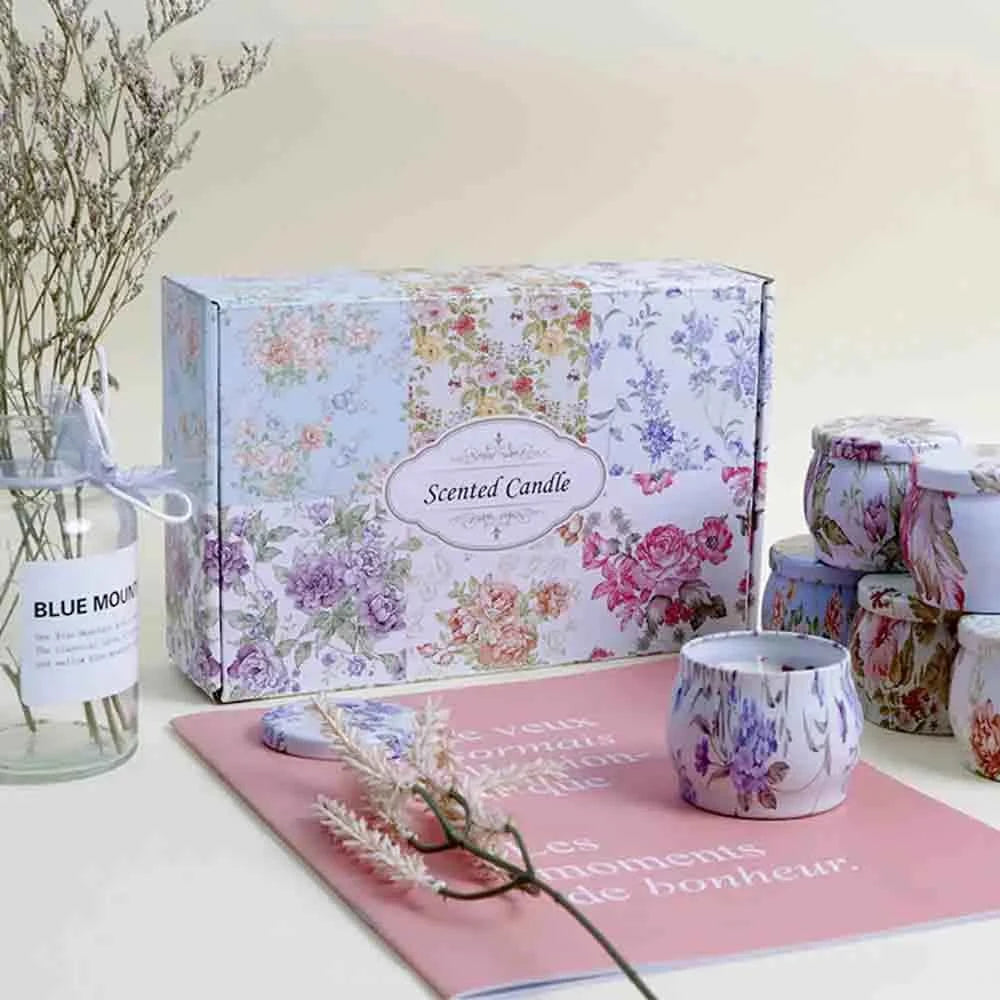 6Pcs Of Tin Can Candle Set Soy Wax