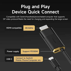 Portable TV Dock – USB-C to HDMI 8K@60Hz HDR, 100W PD for Switch 2, Steam Deck & ROG Ally