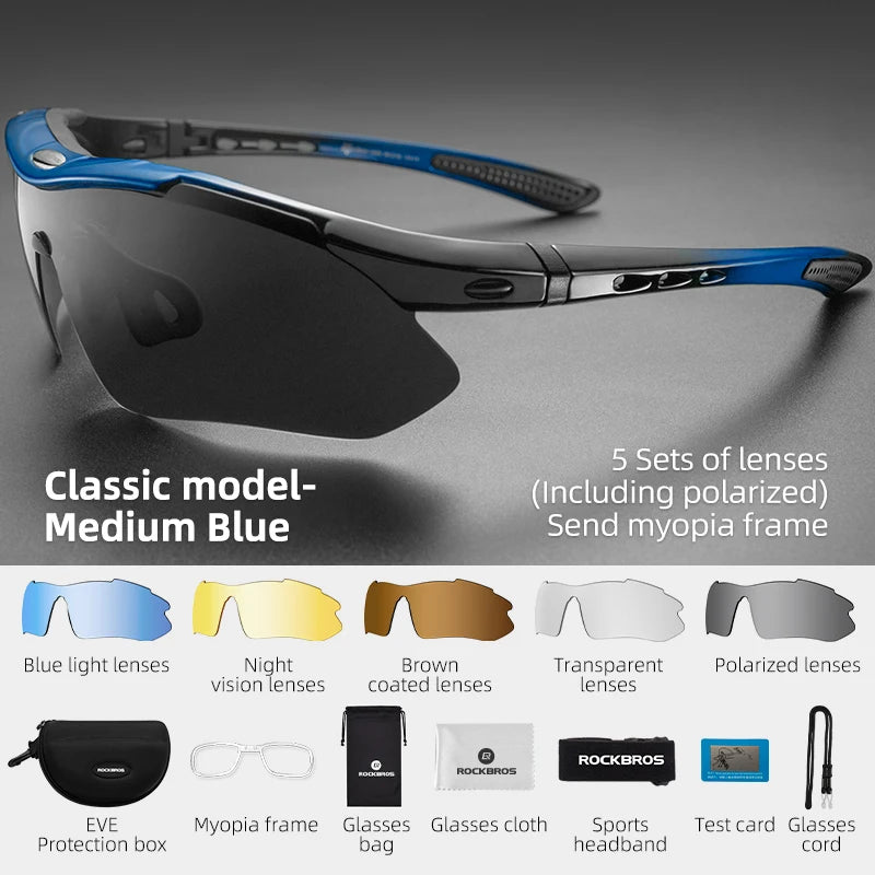 5 Lenses Polarized Cycling Glasses – MTB & Road Bike Sunglasses for Men & Women