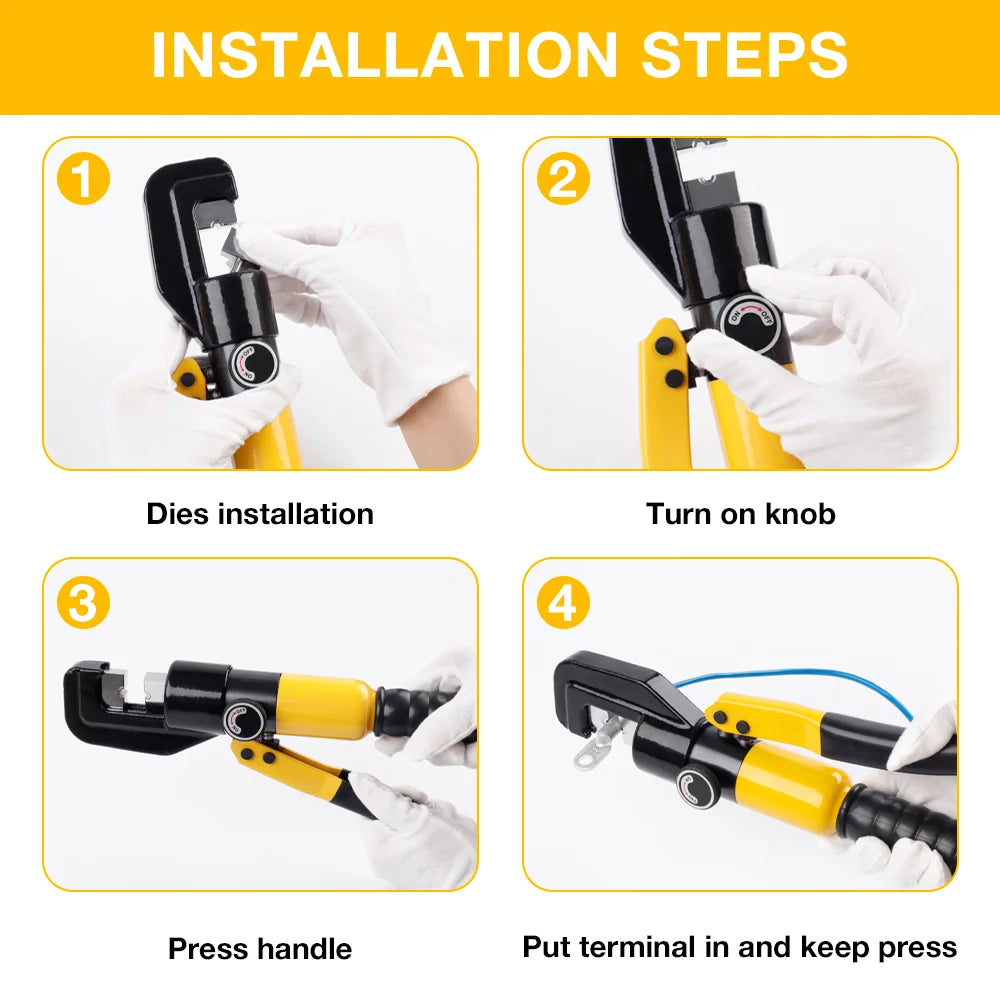 10T Hydraulic Crimping Tool Set – 4–70mm² with 8 Dies & Gloves