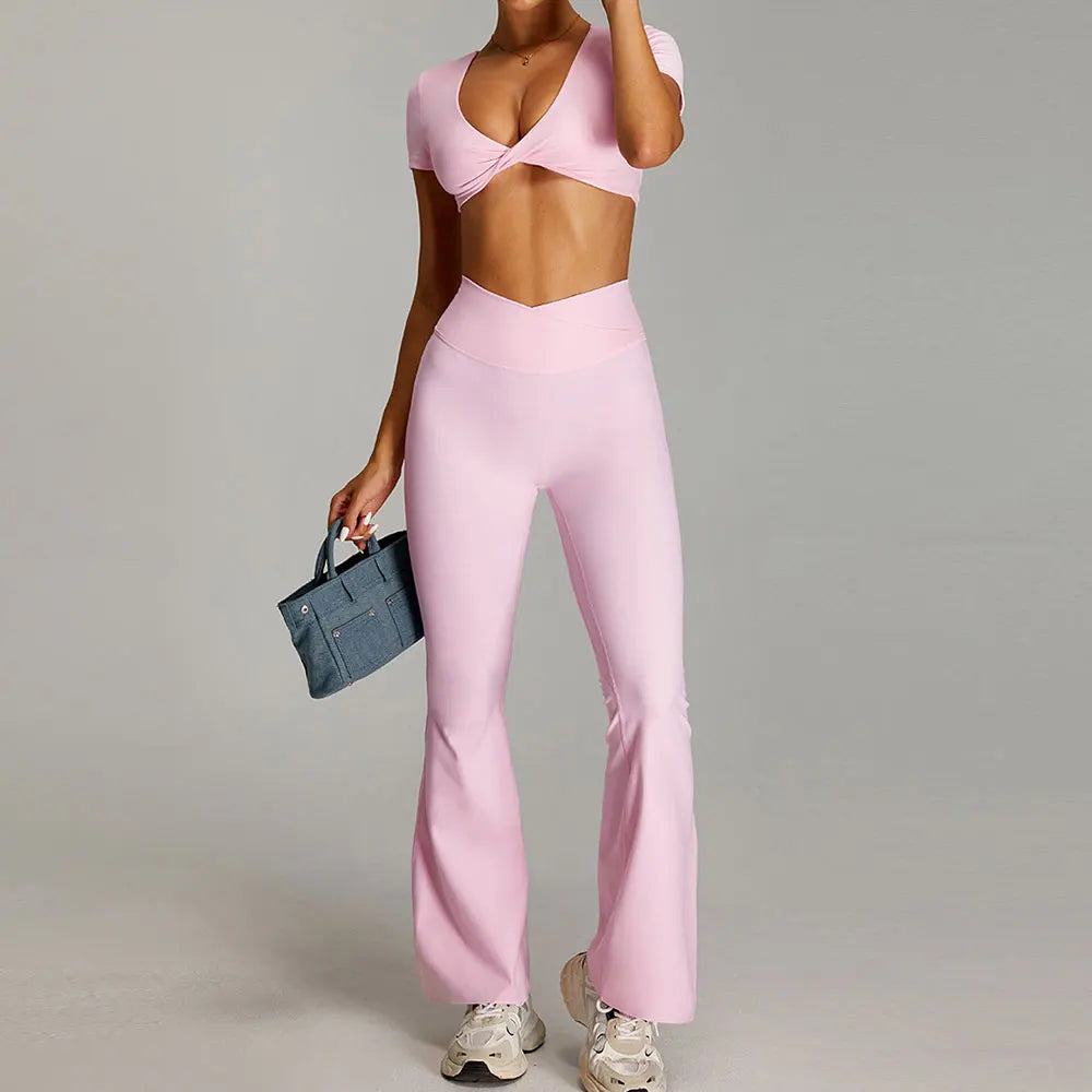 Women's 2-Piece Short Sleeve Yoga Suit | Quick-Dry Gym Tracksuit Running Workout Sports Set