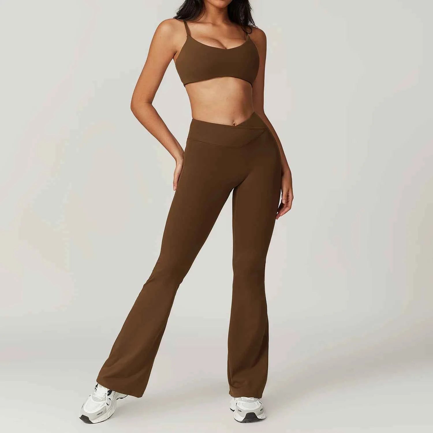 Women's 2-Piece Short Sleeve Yoga Set | Crop Top & High Waist Leggings Gym Workout Sportswear