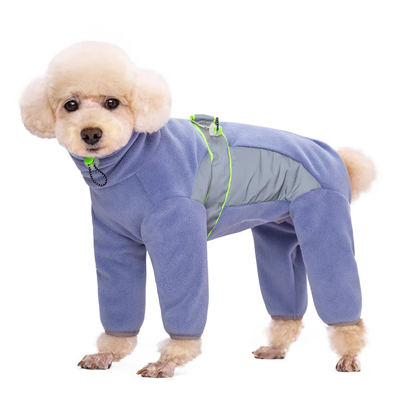 Fleece Dog Pyjamas with Legs – Reflective Closed-Belly Winter Suit for Small Dogs (Cuttable Panel)