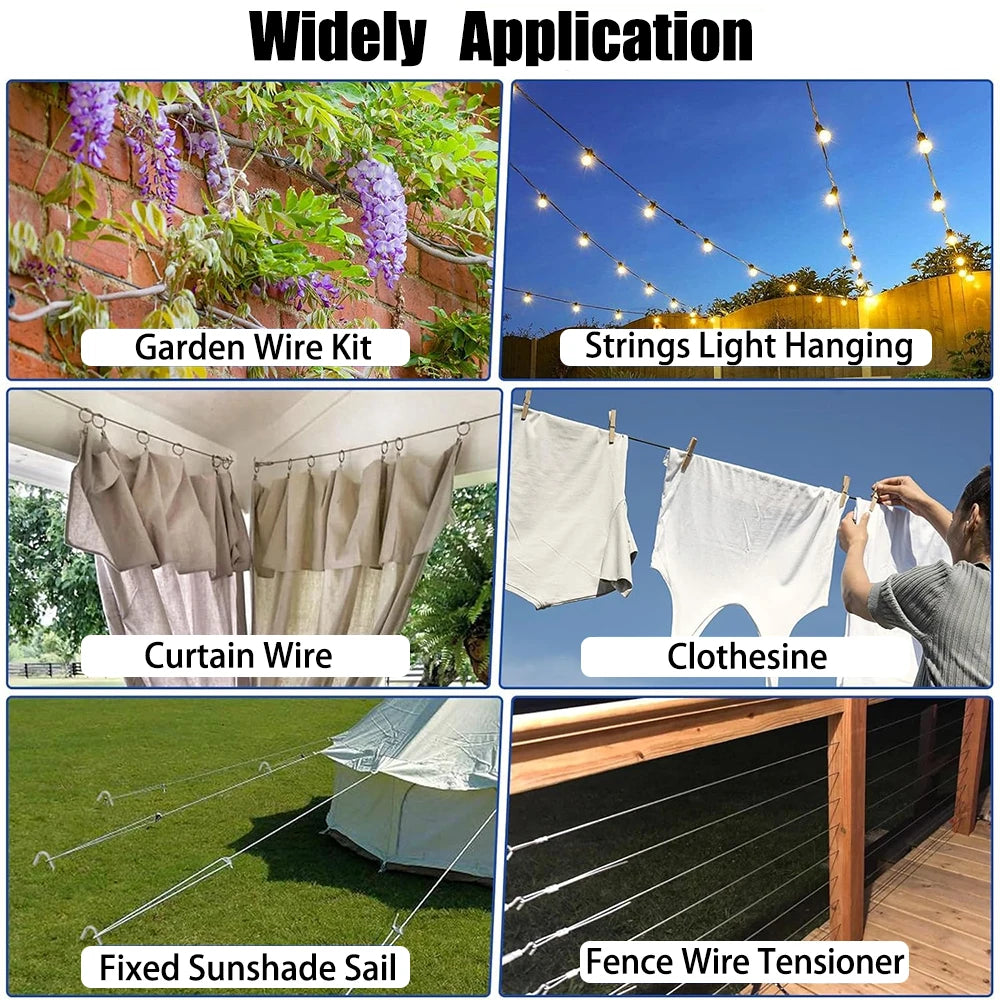 66pcs 3mm Black Stainless Steel Wire Rope Kit 20/30/50M | Heavy-Duty Balcony Railing Garden Farm Fence