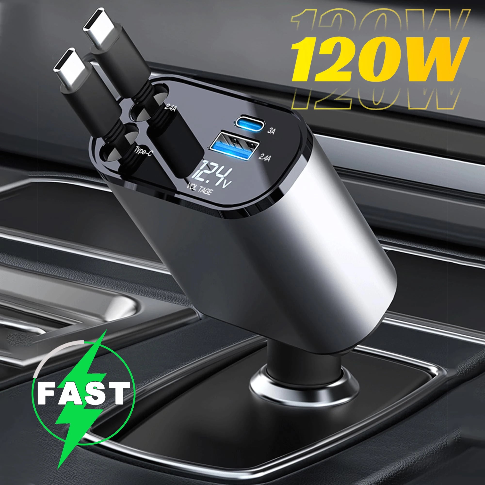 120/66w - 4 in 1 Retractable Car Charger by Snagg A Car Adapter
