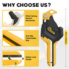 Heavy Duty PVC Pipe Cutter – 3-Gear Adjustable Ratchet, Cuts Up to 2-1/2” Plastic Pipes