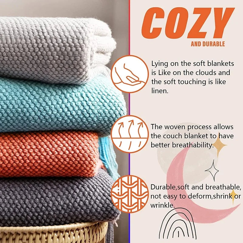 Knitted Throw Blanket – Cozy Comfort with Fringe by Snagg A Throw