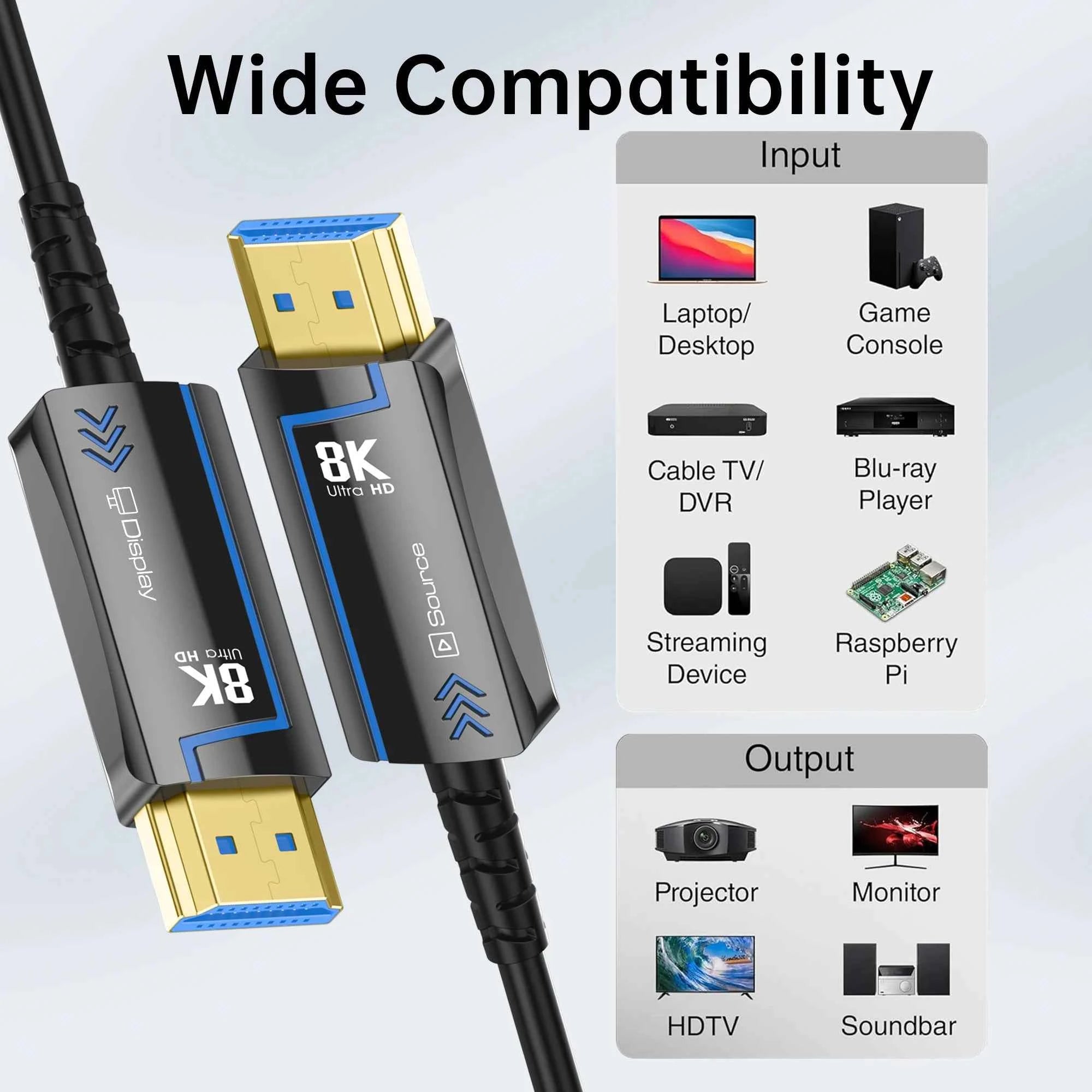 HDMI 2.1 Fine Fiber Optic Cable 8K@60Hz / 4K@120Hz – 48Gbps HDR, eARC & HDCP for TV, PS5 & Blu-ray