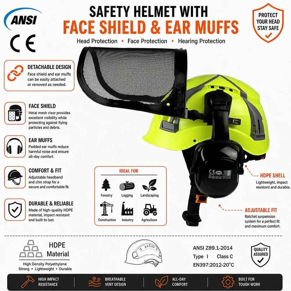 Forestry safety helmet kit with mesh face shield and earmuffs – image 4