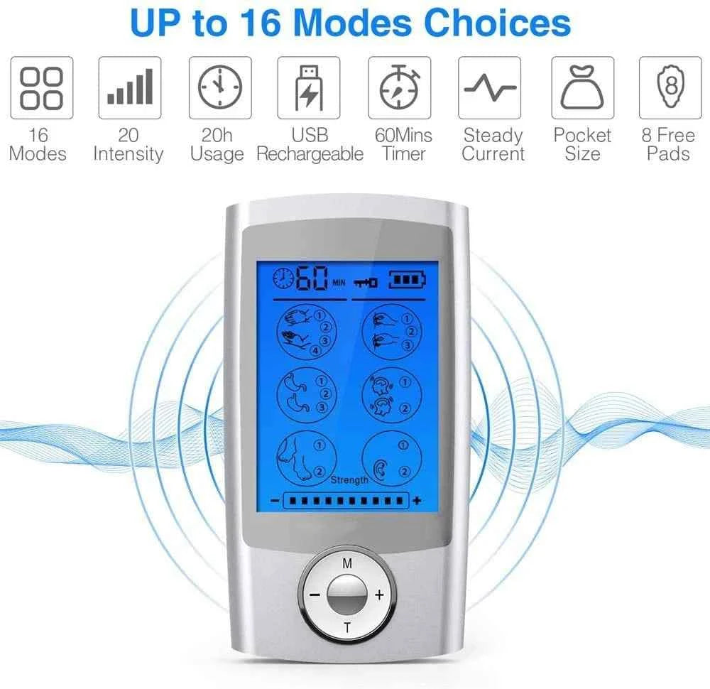 16 Mode TENS & EMS Muscle Stimulator – Portable Dual Channel Therapy Device