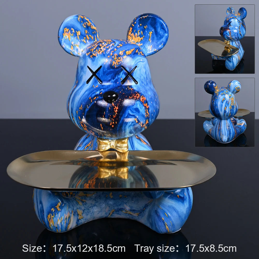 Colorful Bear Resin Figurine with Tray by Snagg A Sculpture