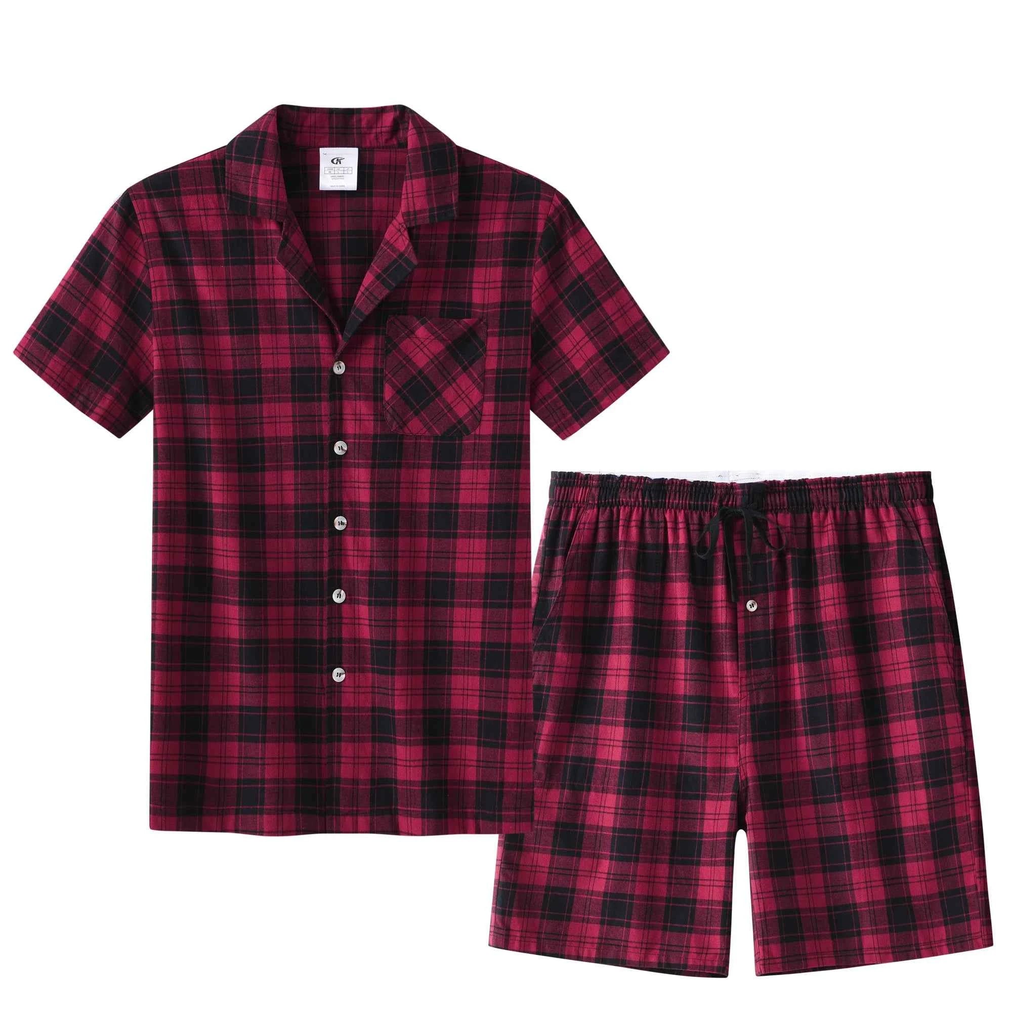 Men's Cotton Short Pajama Set | 2-Piece Breathable Button Top & Elastic Shorts Summer Loungewear