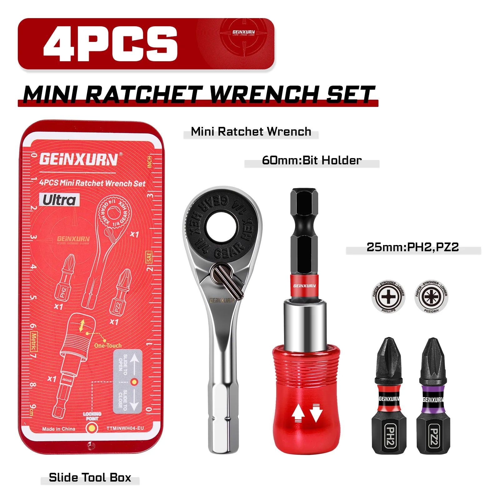 Mini Ratchet Screwdriver Set | S2 Steel Impact Magnetic Bit Holder 1/4" Wrench Push-Pull Case for Repair