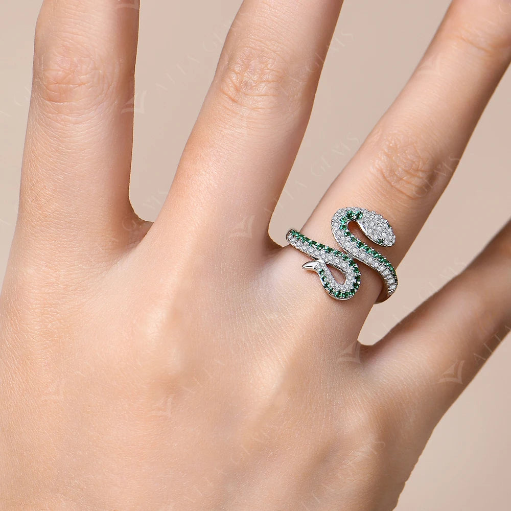 Snake-Shaped Full Moissanite Ring