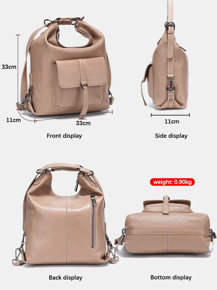 100% Genuine Leather 2-in-1 Shoulder Bag & Backpack – Large Capacity Multifunction Satchel for Women