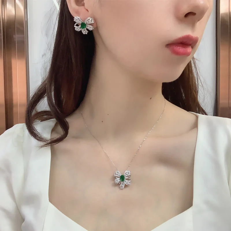 Deluxe Emerald Bowknot Jewelry Set