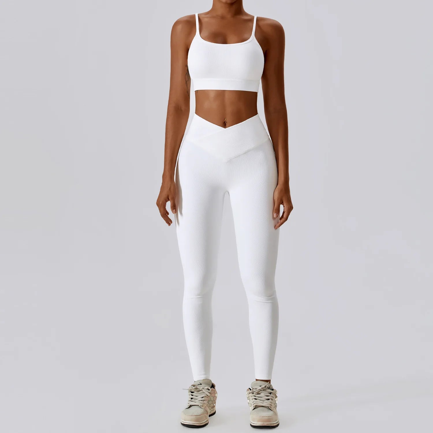 Women's 2-Piece Ribbed Seamless Yoga Set | Sports Bra & Gym Leggings Fitness Tracksuit Activewear