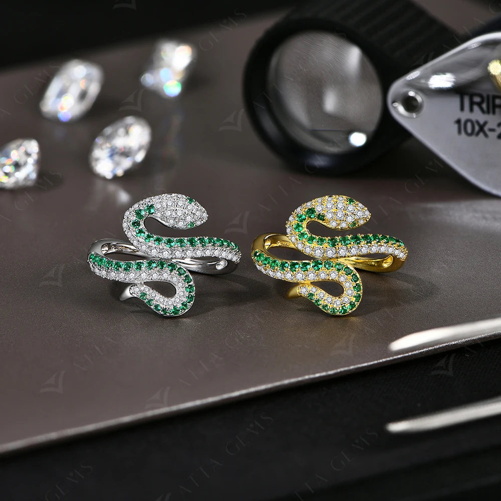 Snake-Shaped Full Moissanite Ring