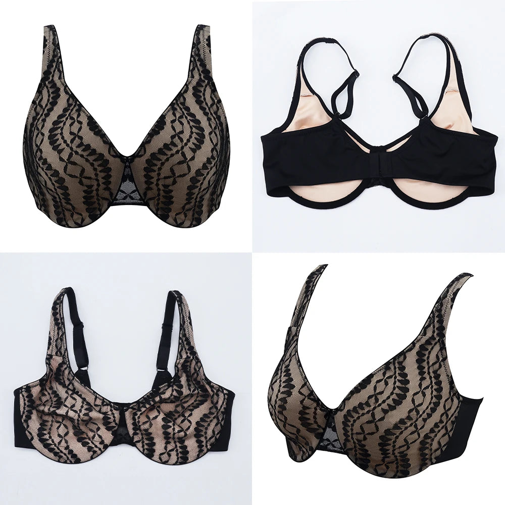 Plus Size Floral Lace Bra | Underwire Non-Padded 3/4 Cup High Support Soft Daily Wear