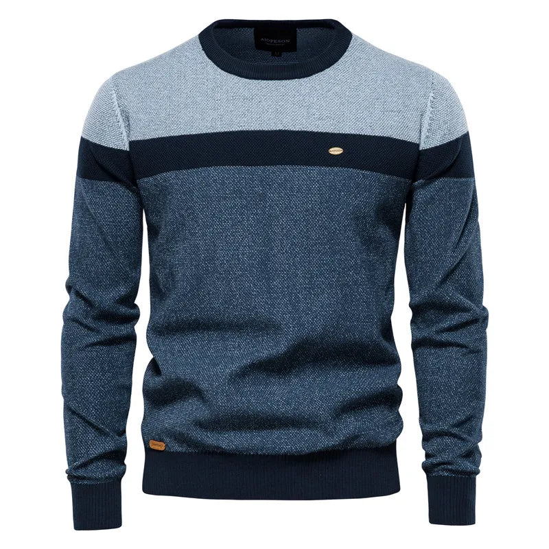 Men’s Spliced Cotton Pullover | Premium O-Neck Winter Knitted Sweater