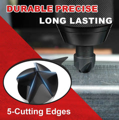 5pcs Countersink Drill Bit Set for Metal | 82° 5-Flute 1/4" Hex Shank 1/4"–3/4" Black Oxide HSS
