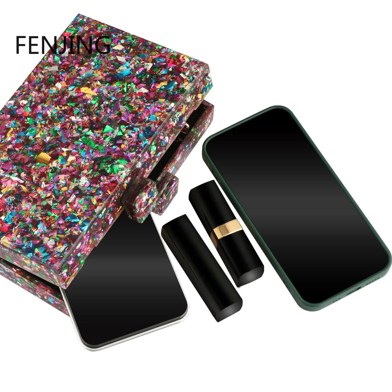 Multicolor Acrylic Geometric Box Clutch