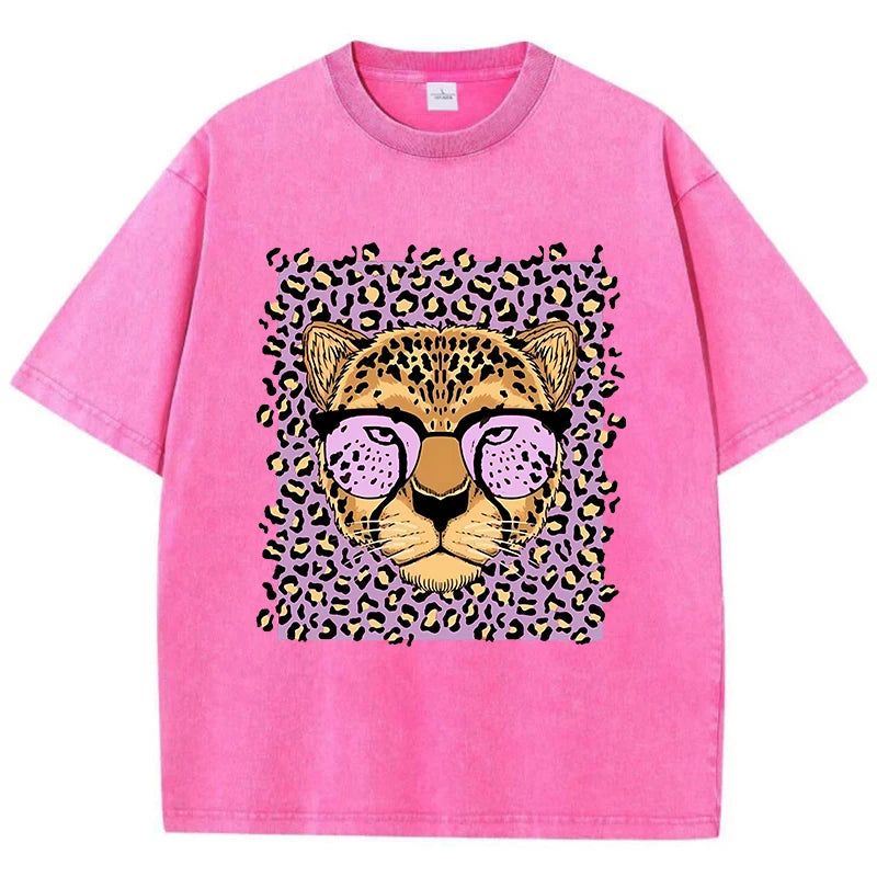 Leopard Cartoon Print Womans Streetwear T-Shirt