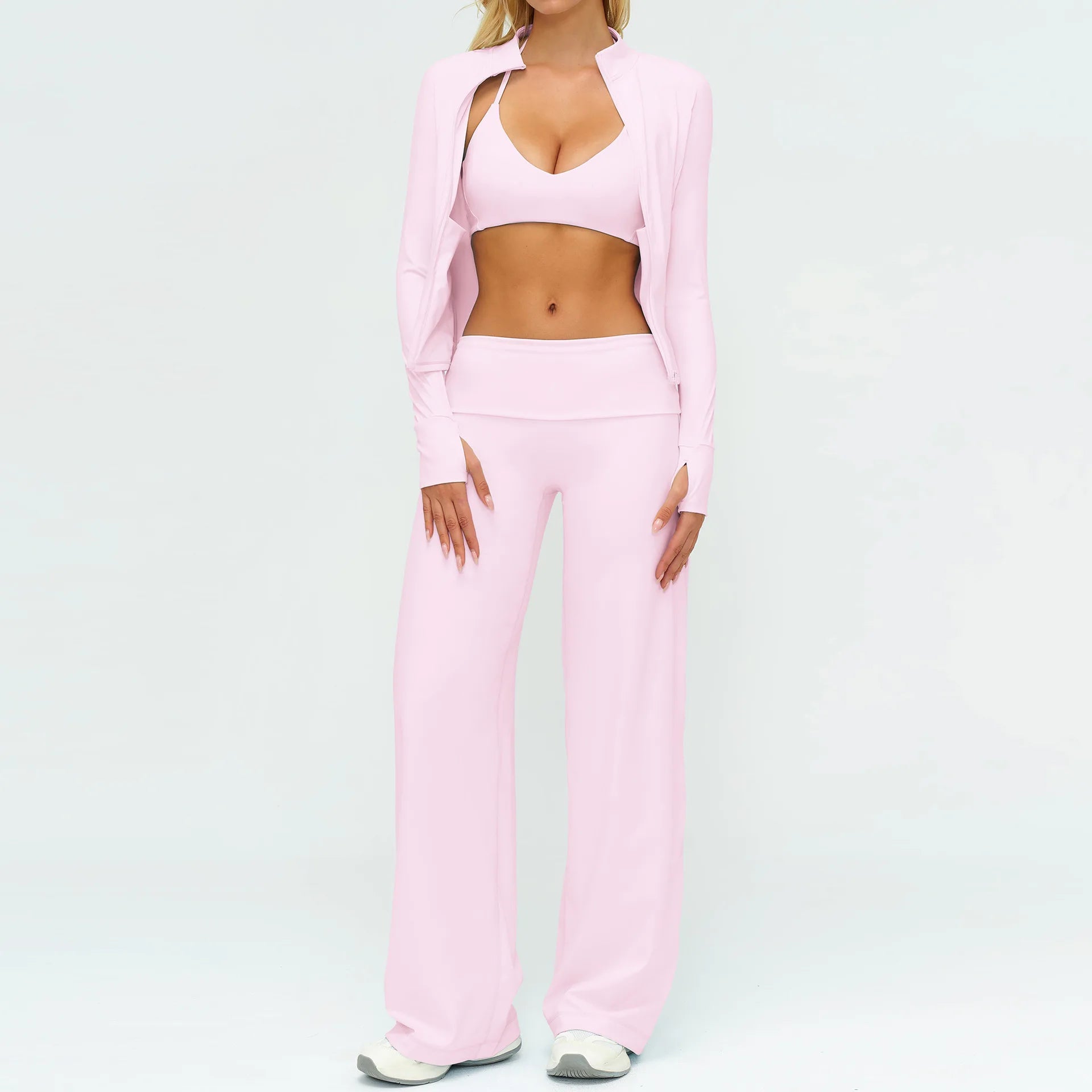 Women's 2/3-Piece Long Sleeve Yoga Set | High Waist Leggings Sports Bra Tracksuit Gym Activewear