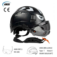 Vented construction safety helmet with twin visors, earmuffs and reflective stickers – image 4