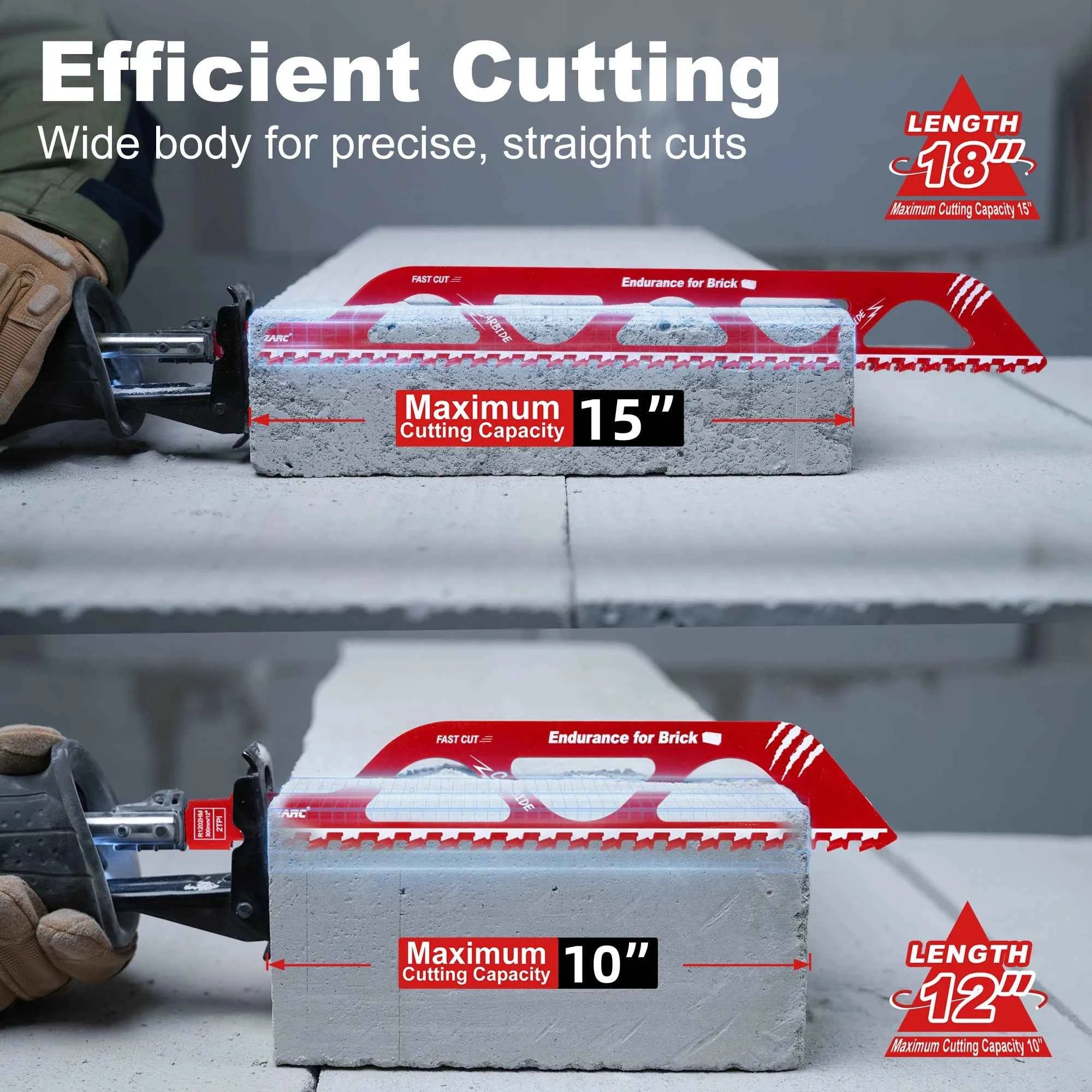 Professional Carbide Masonry Reciprocating Saw Blade | 12" & 18" Demolition Blades for Aerated Concrete, Brick & Cinder Block