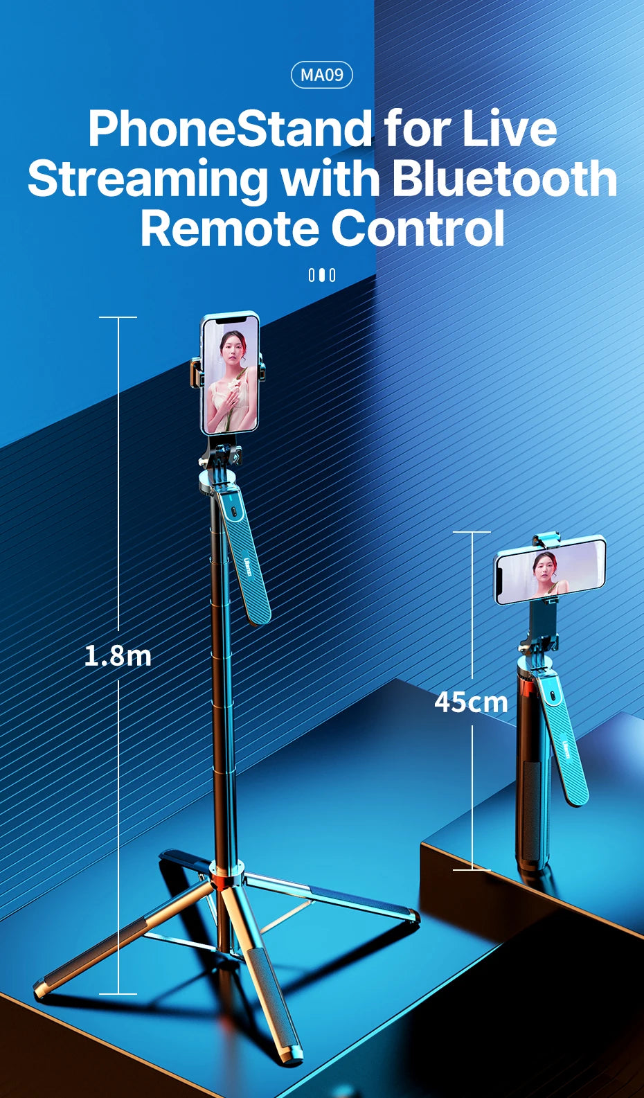 1.8M Bluetooth Remote Control Selfie Stick Tripod by Snagg A Tripod