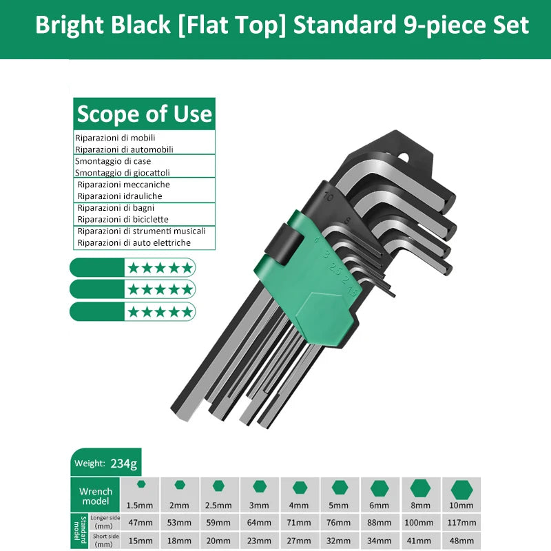 9-Piece L-Shaped Hex Key Set
