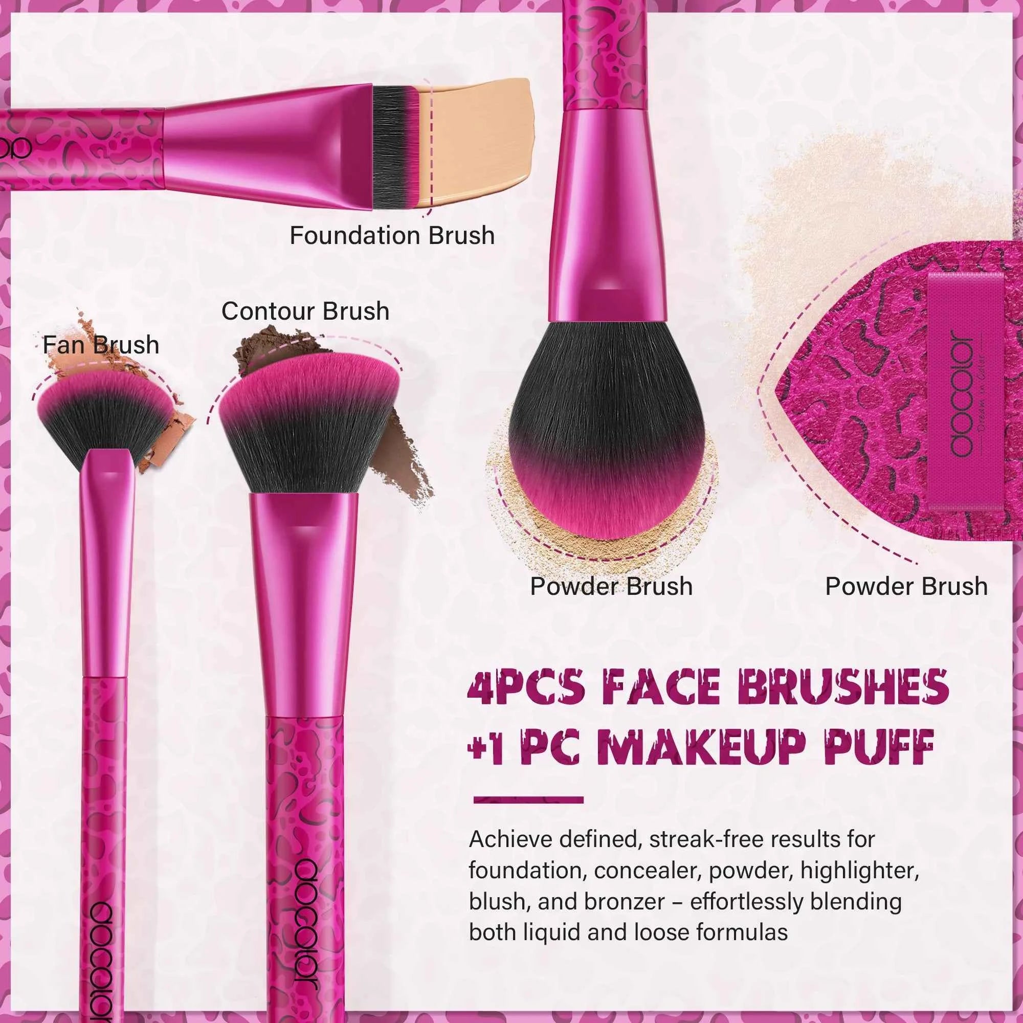 12 Piece Makeup Brush Set – Leopard Pink Professional Beauty Kit