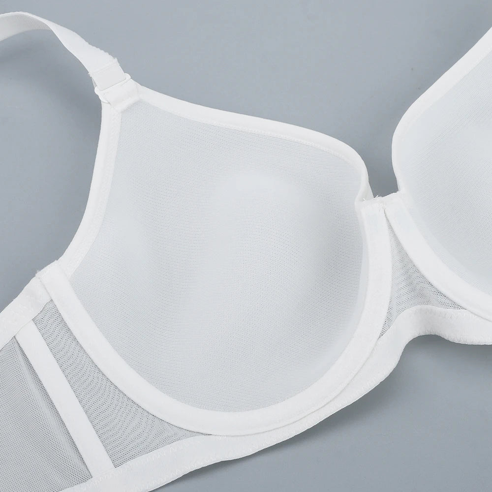 Plus Size T-Shirt Bra | Full Coverage Mesh Plunge Push Up Lightly Lined