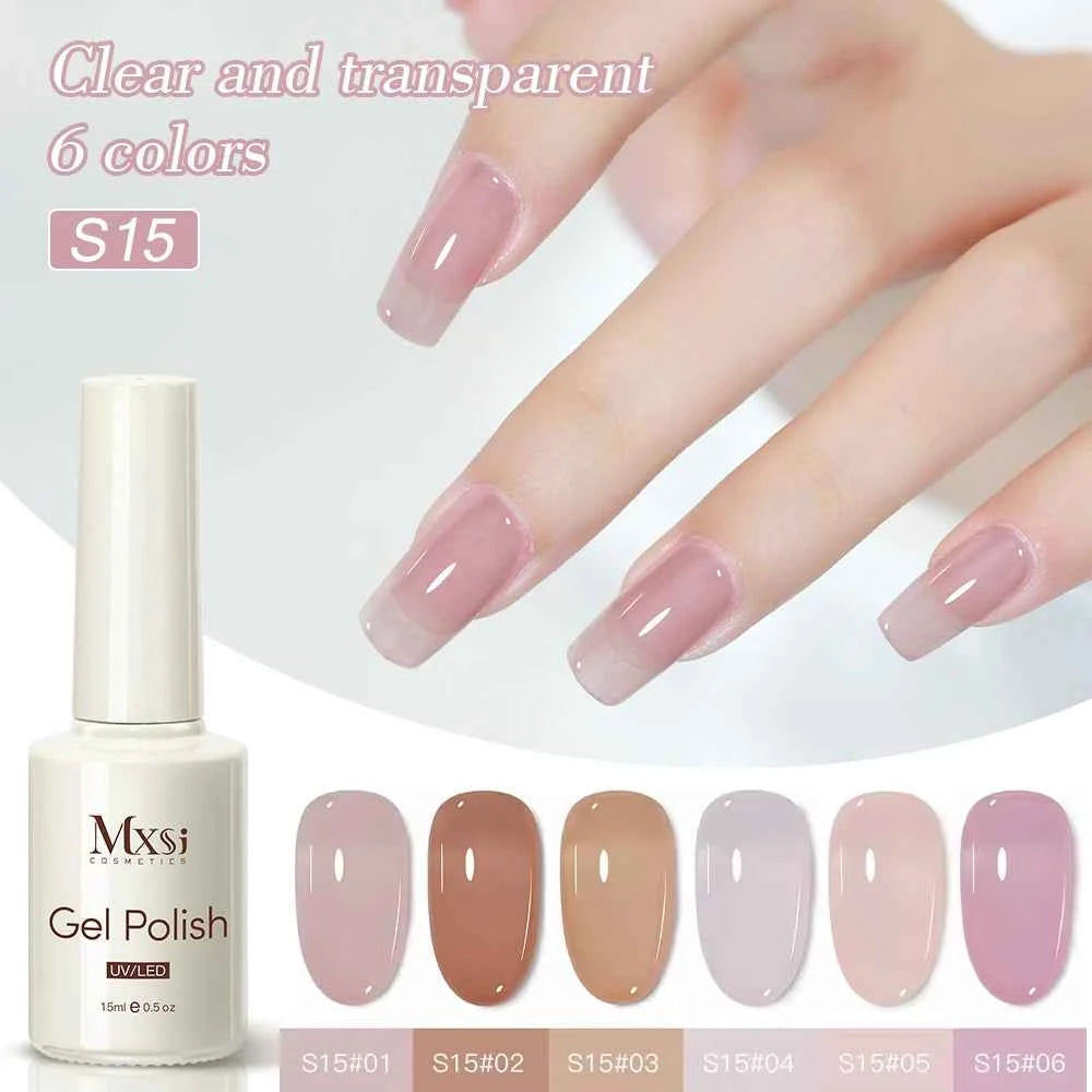 6 Piece Nude Pink Jelly Gel Collection – 15ml Professional Translucent "Syrup" Nail Art System