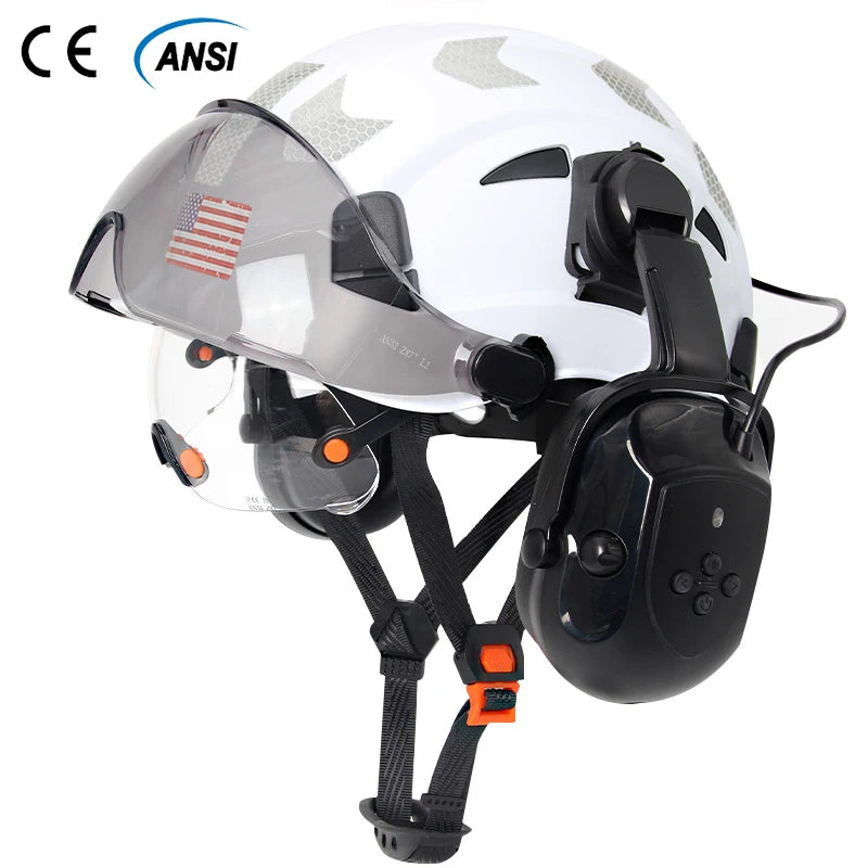 Safety Helmet With Bluetooth Earmuffs Double Visors Reflective Stickers by Snagg A Safety Helmet