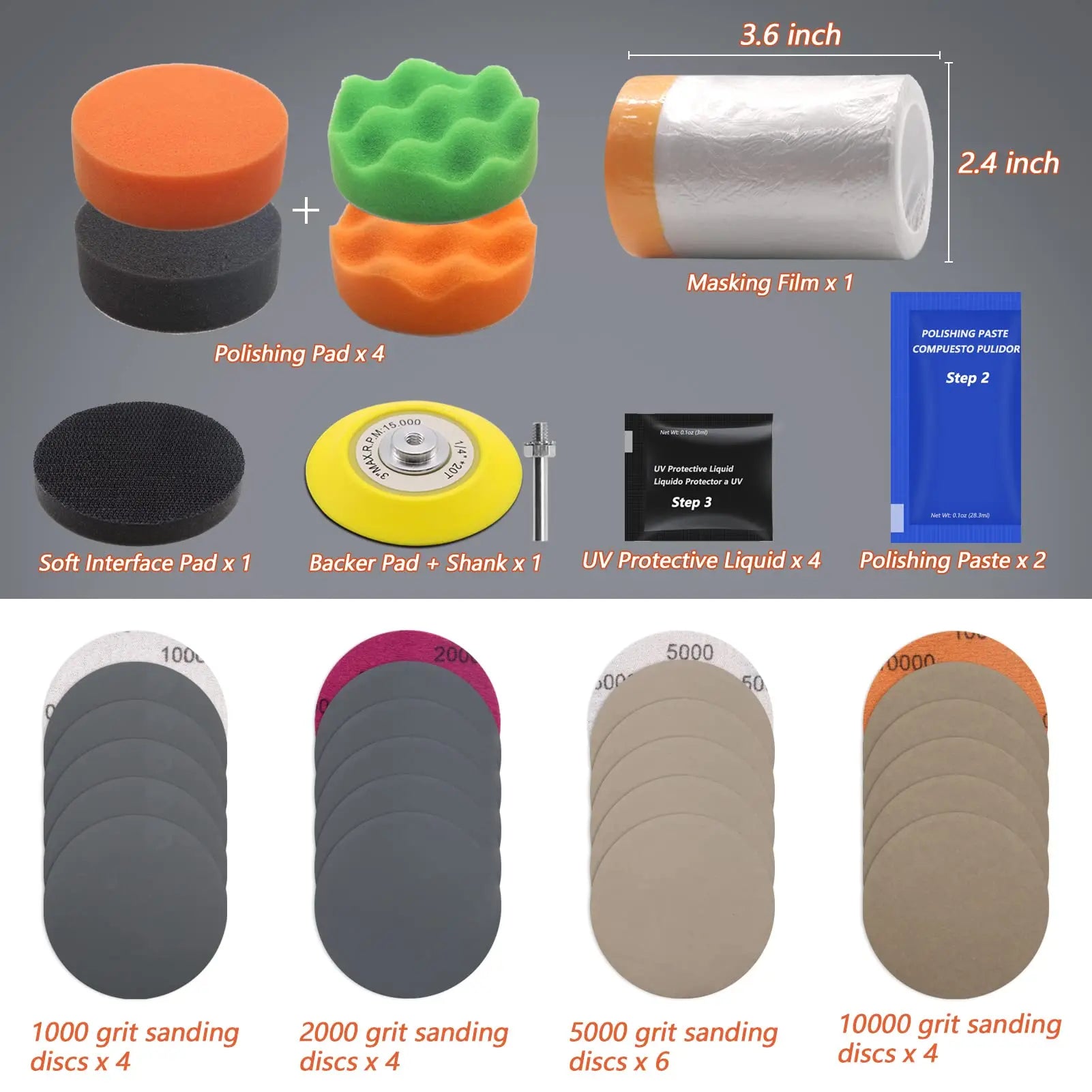 3" Car Headlight Restoration Kit – 26/37pcs Polishing Pads with Drill Backing Pad by Snagg A Restoration Kit