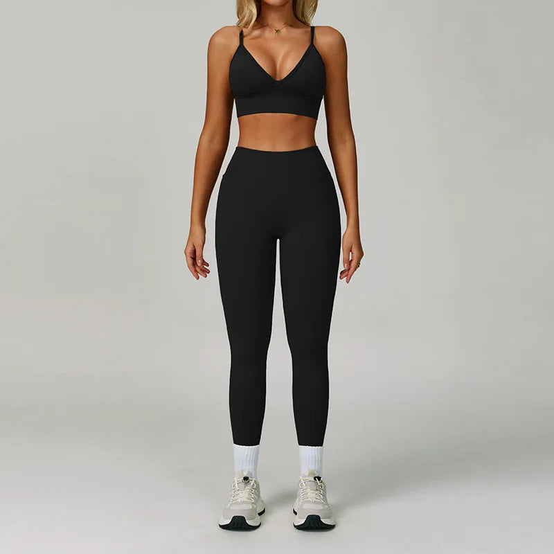 Women's 2/3-Piece Seamless Yoga Set | Gym Workout Suit Fitness Bra Crop Top Long Sleeve Leggings