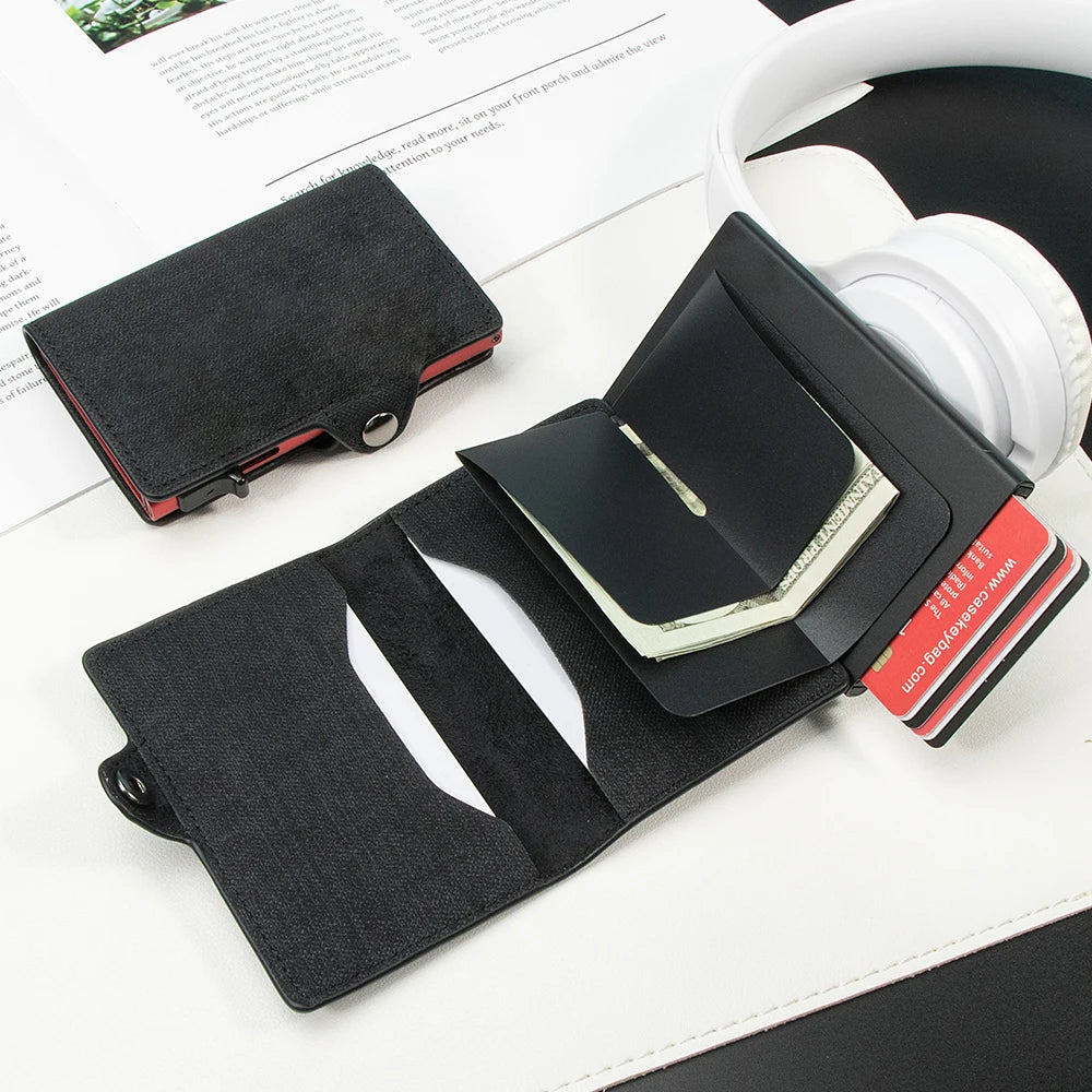 Slim Denim Leather RFID Pop-Up Wallet